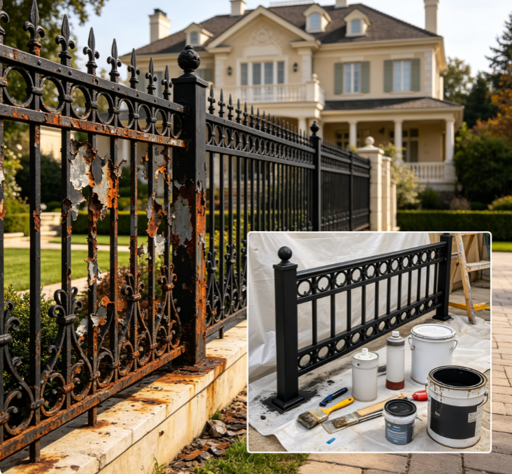 On-site Restoration and Coating for Heavily Corroded Wrought Iron Fencing