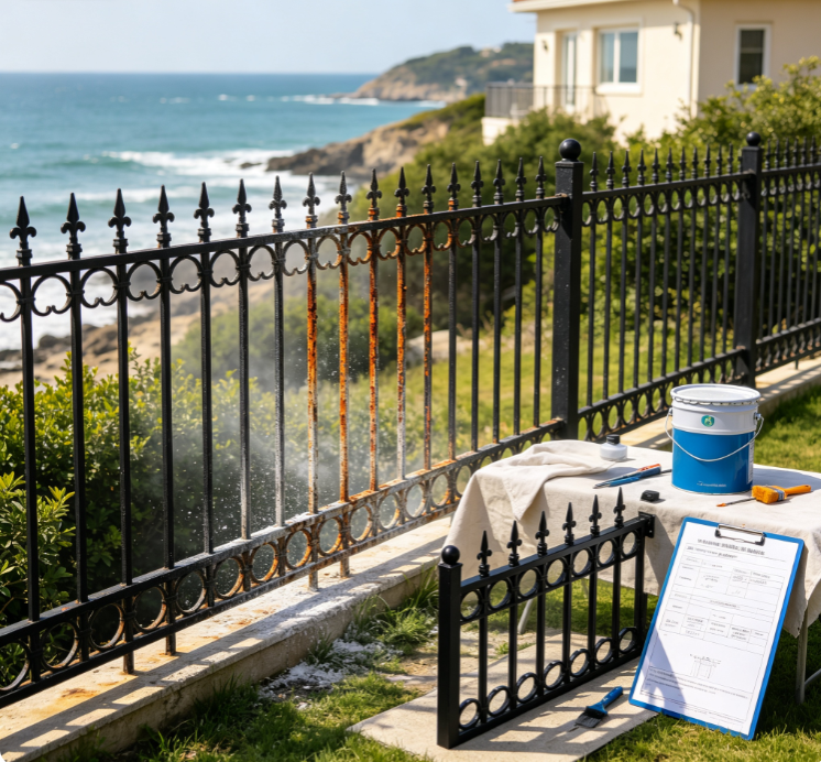On-site Anti-Corrosion Solution for Wrought Iron Fences in Coastal, Salt-Spray Zones